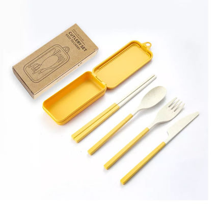 3 Parça Yemek Takımı Katlanır Yemek Çubukları Spork Sofra ile Ambalaj Kutusu Seyahat