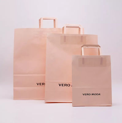 ODM Pembe Kraft Kağıt Torba Biyobozunur Yama Saplı Çanta ISO9001