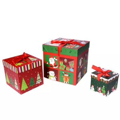 Kapak Ve Taban Noel Karton Hediye Kutuları Kurdeleli Noel Süslemeleri Kutusu