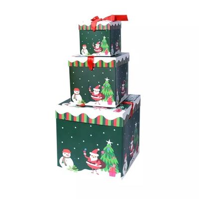 Kapak Ve Taban Noel Karton Hediye Kutuları Kurdeleli Noel Süslemeleri Kutusu