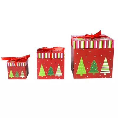 Kapak Ve Taban Noel Karton Hediye Kutuları Kurdeleli Noel Süslemeleri Kutusu
