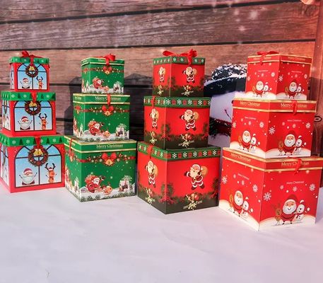 Kapak Ve Taban Noel Karton Hediye Kutuları Kurdeleli Noel Süslemeleri Kutusu